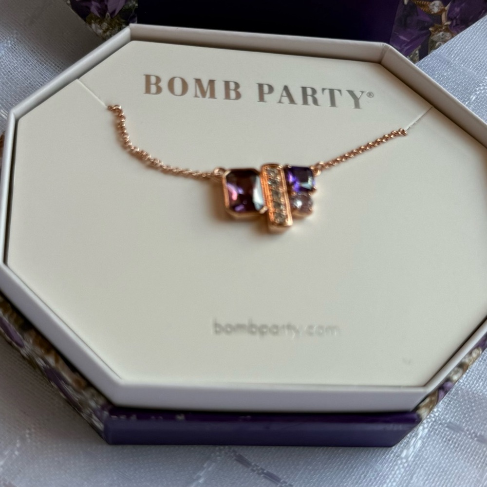 Bomb Party Trio of Beauty Rose Gold Amethyst Necklace - Picture 2 of 6